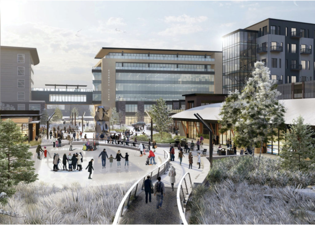 A wintertime rendering of the Cherapa Place Expansion
